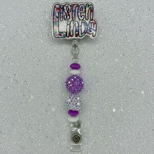 Listen Linda Beaded Badge Reel